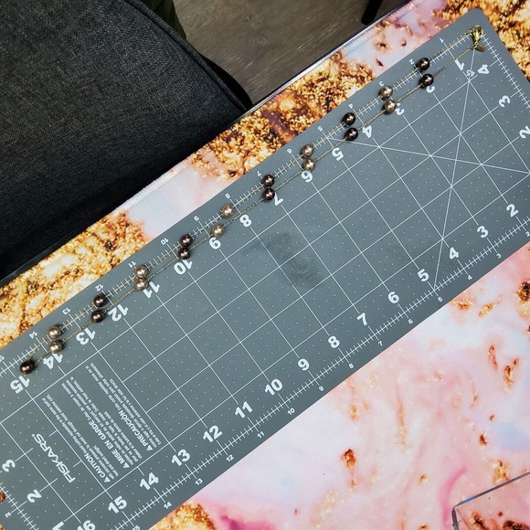 Roman RMN Signed Faux Taupe Champagne Pearl Thin Gold Necklace 30 Inch Vintage - Picture 7 of 8